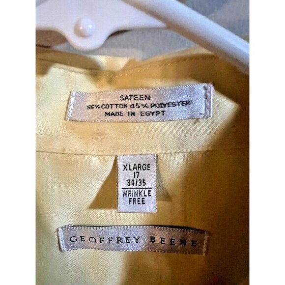 Geoffrey Beene Mens Pale Yellow Dress Shirt Button Down Wrinkle-Free XL 17 34/35 - Picture 3 of 3
